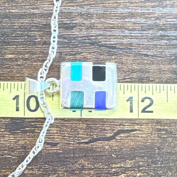 Sterling Silver 925 Multi Gemstone Southwestern Pendant Necklace Size 23" Length - Picture 15 of 16